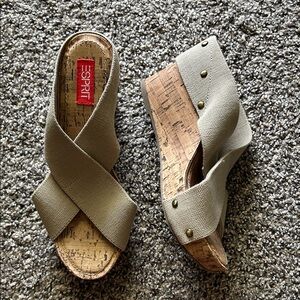 Esprit Beige Canvas Cork Crossband Wedge Sandals